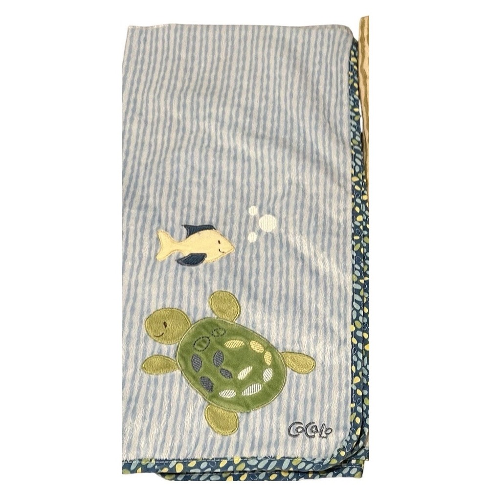Cocalo Turtle‎ Reef Reversible Plush Baby Blanket Embroidered Turtle Fish Cotton